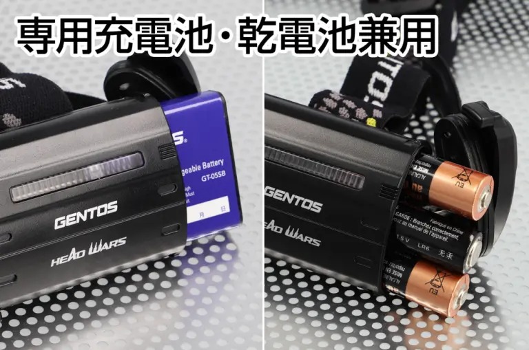 ＧＥＮＴＯＳ　HEAD WARSシリーズ LEDヘッドライト 高輝度チップタイプ白色LED IP64 最大630lm 専用充電池(付属)/乾電池(単3形電池×3本別売)兼用　HW-K533H_6