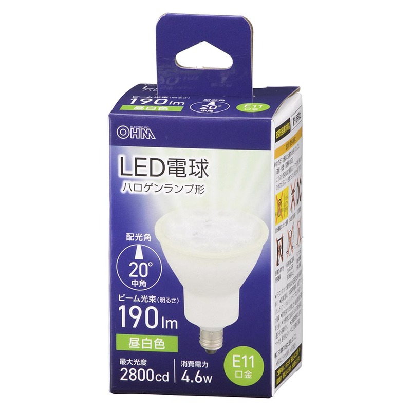 オーム電機　LED電球　ハロゲンランプ形　60W形　φ50(50mm)　E11口金　4.6W　640lm　昼白色　中角(22°)　LDR5N-M-E11 5 (06-4725)｜alllight