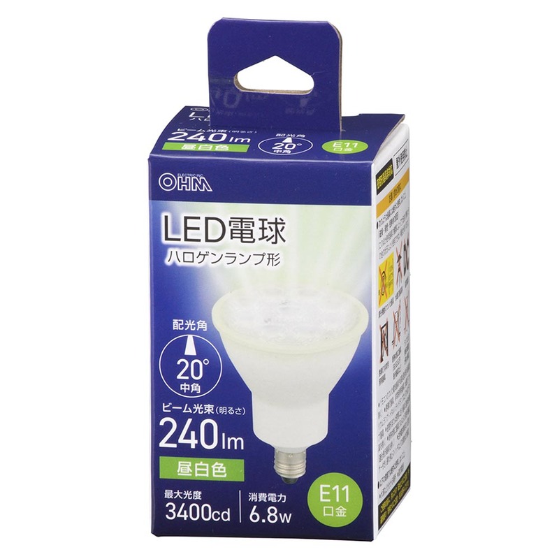 オーム電機　LED電球　ハロゲンランプ形　100W形　φ50(50mm)　E11口金　6.8W　840lm　昼白色　中角(22°)　LDR7N-M-E11 5 (06-4729)｜alllight