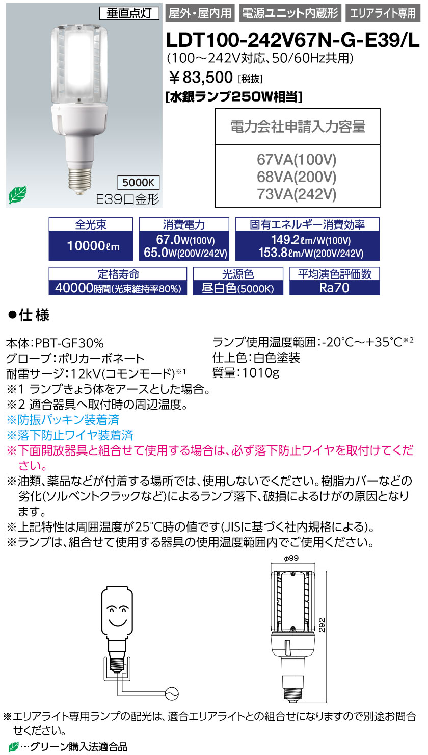 岩崎電気 岩崎 レディオック LEDライトバルブK エリアライト専用 電源