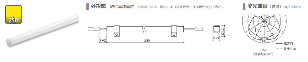 森山産業 LED照明 LEDsバー 屋内外 防湿 24V 直流電源装置別売 全長1223mm 電球色2700K ELS7K1-122J27-24A ※受注生産品の画像