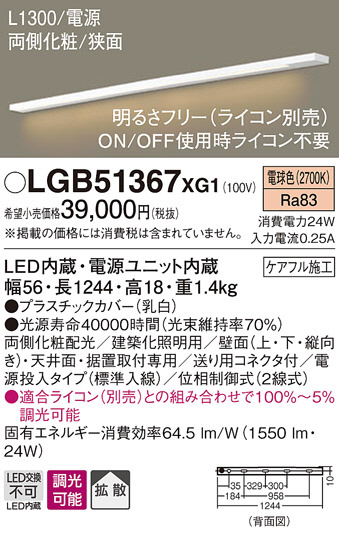 パナソニック スリムライン照明 直付タイプ 両側化粧/狭面・電源投入 