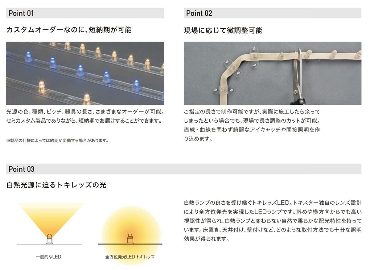 ＴＯＫＩＳＴＡＲ　装飾照明 TAPELIGHT トキレッズ標準 屋内用 常点タイプ DC8V コード色:クリア ランプピッチ:100mm 最大長さ:29.5m　TLP-100 ※受注生産品_5