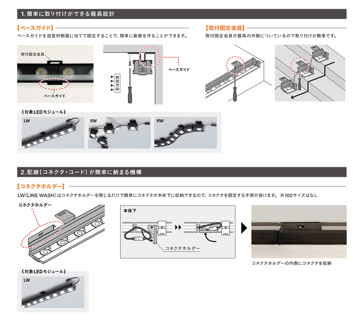 ＤＮライティング　LED照明器具 屋内用ウォールウォッシャー LINE WASH LW 電源別売 1000mm 電球色2800K 15° キックフィルター　LW1000L28-15K ※受注生産品_12