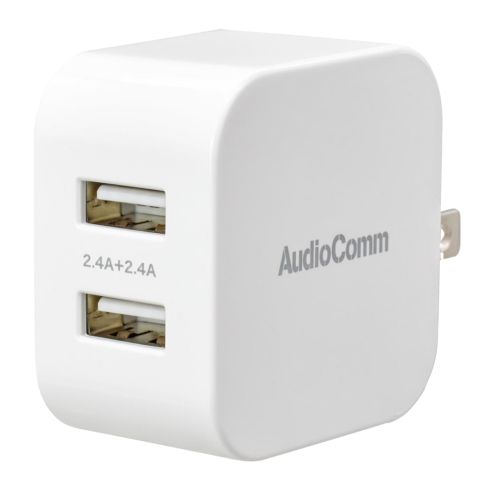 オーム電機　USBチャージャー Type-A×2 最大出力4.8A 収納式プラグ ホワイト（白） TypeA USB　MAV-AU242N (03-6153) | OHM