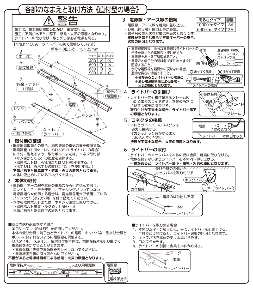 パナソニック 一体型LEDベースライト iDシリーズ ライトバー 40形 高天井用ひとセンサ付タイプ 中天井向け 6900lmタイプ 調光 昼白色 本体別売 NEL4601NNRC9の画像
