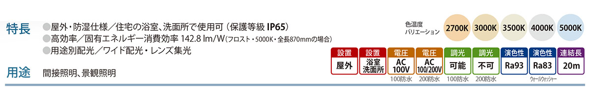 森山産業　LED照明 パワーLEDs200防水非調光 ナロー 屋外 防湿 100V/200V 全長1158mm 電球色2700K　ELC2U2-096J27N-200C ※受注生産品_1