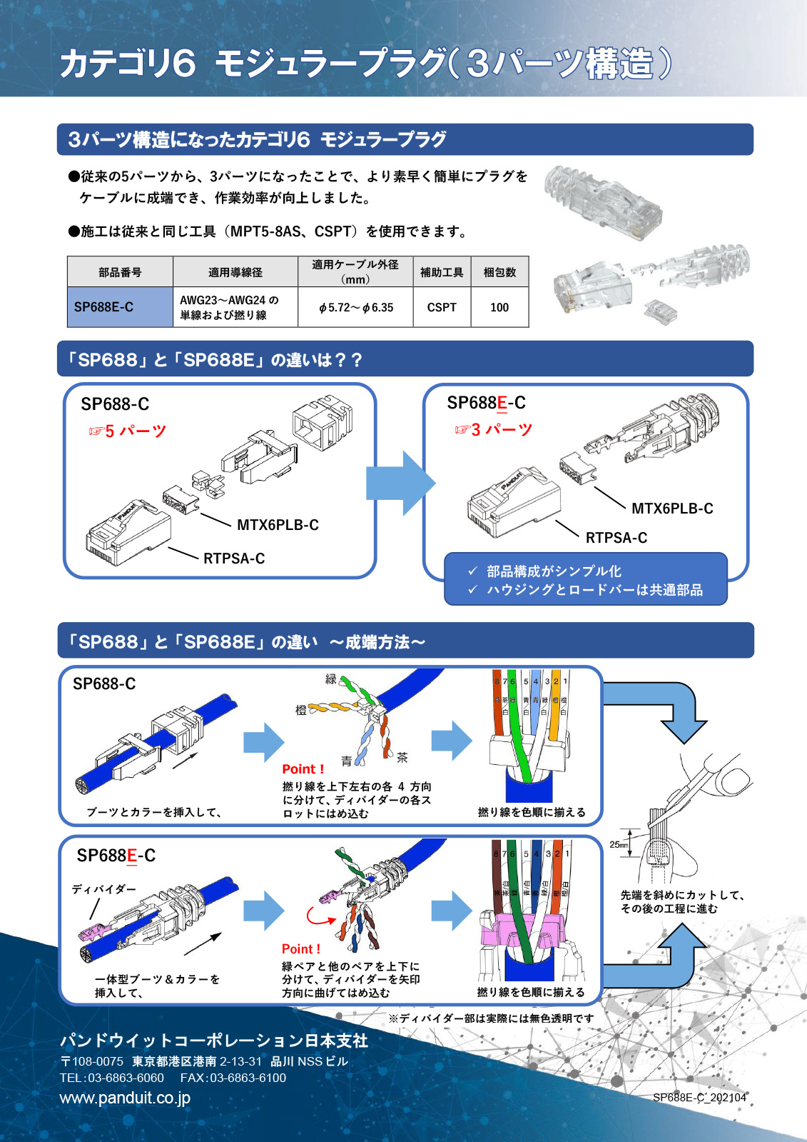 パンドウイット カテゴリー６用モジュラープラグ 単線・より線共用 ［１００個入り］ SP688E-C : sp688ec-panduit :  オールライト Yahoo!店 - 通販 - Yahoo!ショッピング