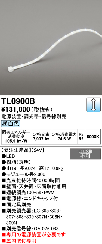 ＯＤＥＬＩＣ 室内用間接照明 屋内用 24V テープライト 長9024mm 昼白色5000K TL0900B ※受注生産品の画像