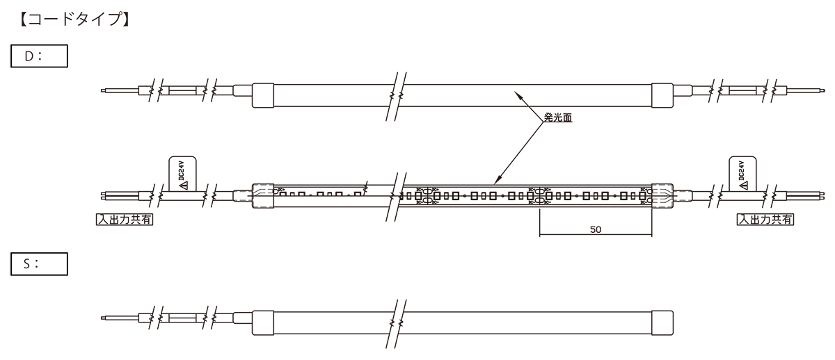 ＴＥＳ ＬＩＧＨＴＩＮＧ フレキシブル照明 屋外屋内兼用QoonelaMT TQMTD 5014mm 3000K 電球色 両側コードタイプ TQMTD-5014-30-D ※受注生産品の画像