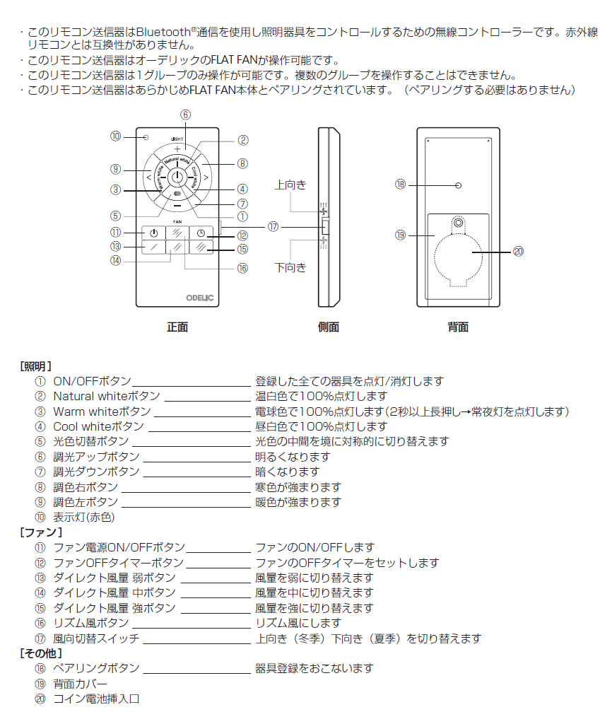ODELIC（オーデリック） LEDシーリングライト用 付属リモコン