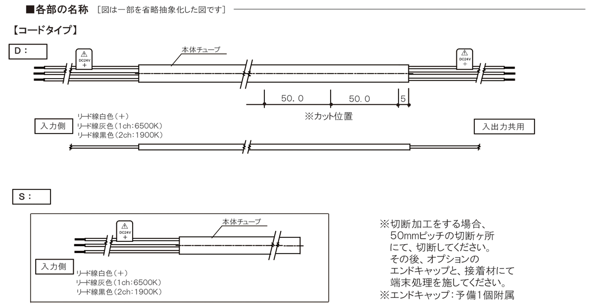 ＴＥＳ ＬＩＧＨＴＩＮＧ フレキシブル照明 調光調色クーネラ TQC コードタイプ 全長:1010mm 電球色〜昼光色 片側コード TQC-1010-1965-S ※受注生産品の画像