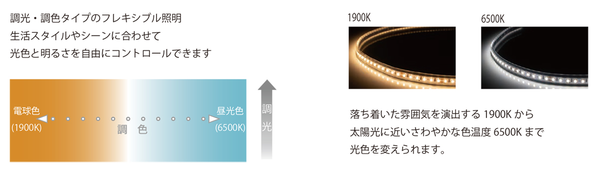 ＴＥＳ ＬＩＧＨＴＩＮＧ フレキシブル照明 調光調色クーネラ TQC コードタイプ 全長:1010mm 電球色〜昼光色 片側コード TQC-1010-1965-S ※受注生産品の画像