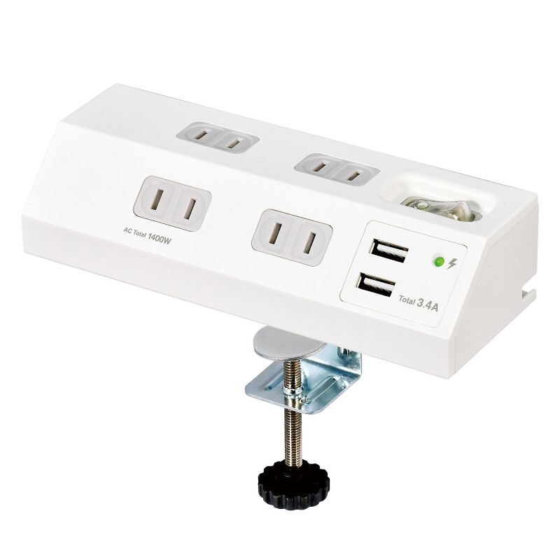 AYASEライトテーブル 電源コンセント付き ELPA デスク電源タップ クランプ式 ACコンセント4個口 USB2ポート