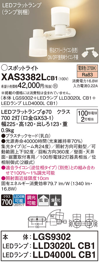 パナソニック スポットライト 直付 電球色 100形電球2灯器具相当