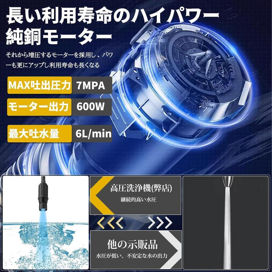 高圧洗浄機 コードレス 充電式 7MPa最大吐出圧力3種類噴射モード 水