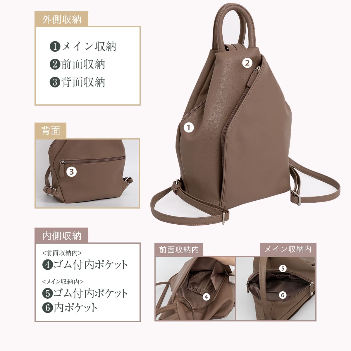 RafiCaro（ラフィカロ） 3way リュック レディース 防犯 コンパクト
