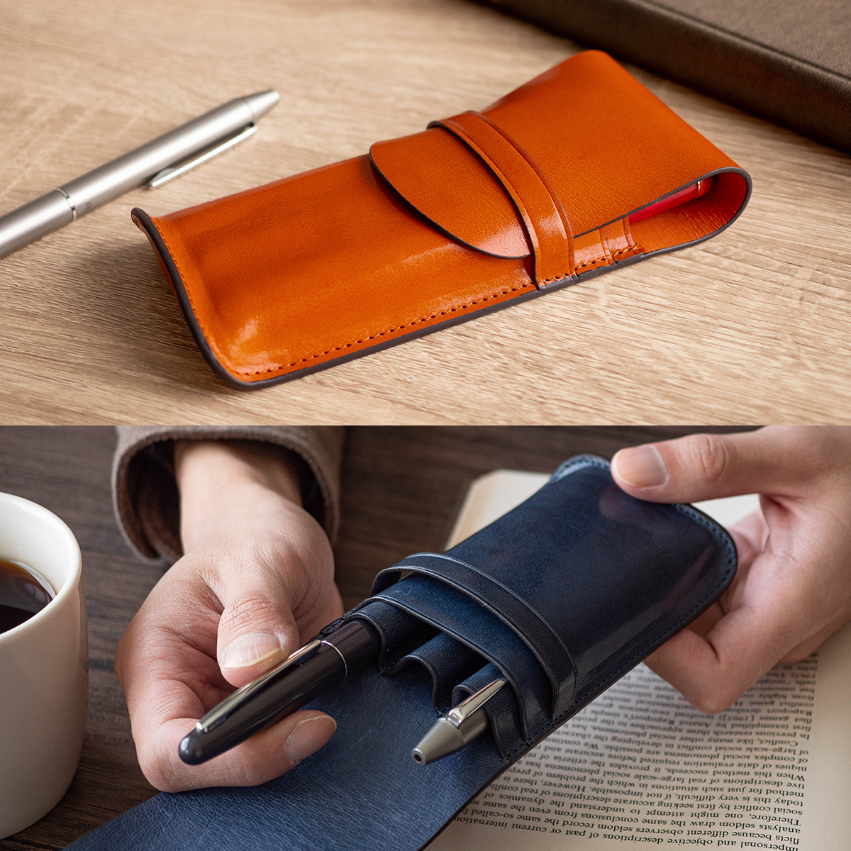 本革 ペンケース 3本差し 筆箱 革 万年筆 ボールペン オイルイタリアン
