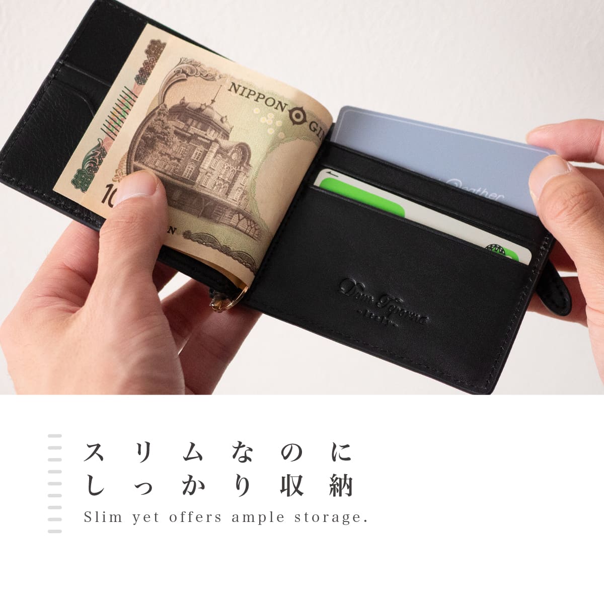 DomTeporna Italy マネークリップ メンズ 本革 牛革 小銭入れ付き 薄型