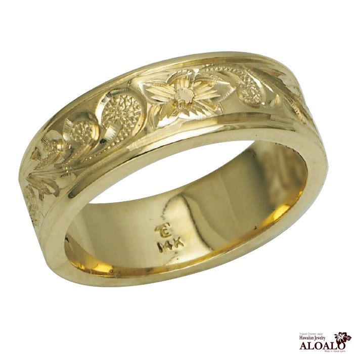 ハワイアンジュエリー リング 指輪 結婚指輪 オーダーメイド お手軽な1.0mm厚 幅6mm 14k グリーンゴールド フラットリング  :hawaiian-jewelry-orgg03ul:ハワイアンジュエリー アロアロ 通販 