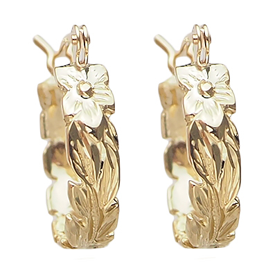 【14k】プルメリア 片耳 ピアス♡ハワイアンジュエリー ハワイアンジュエリー ピアス 14k イエロー ピンク ホワイト グリーン