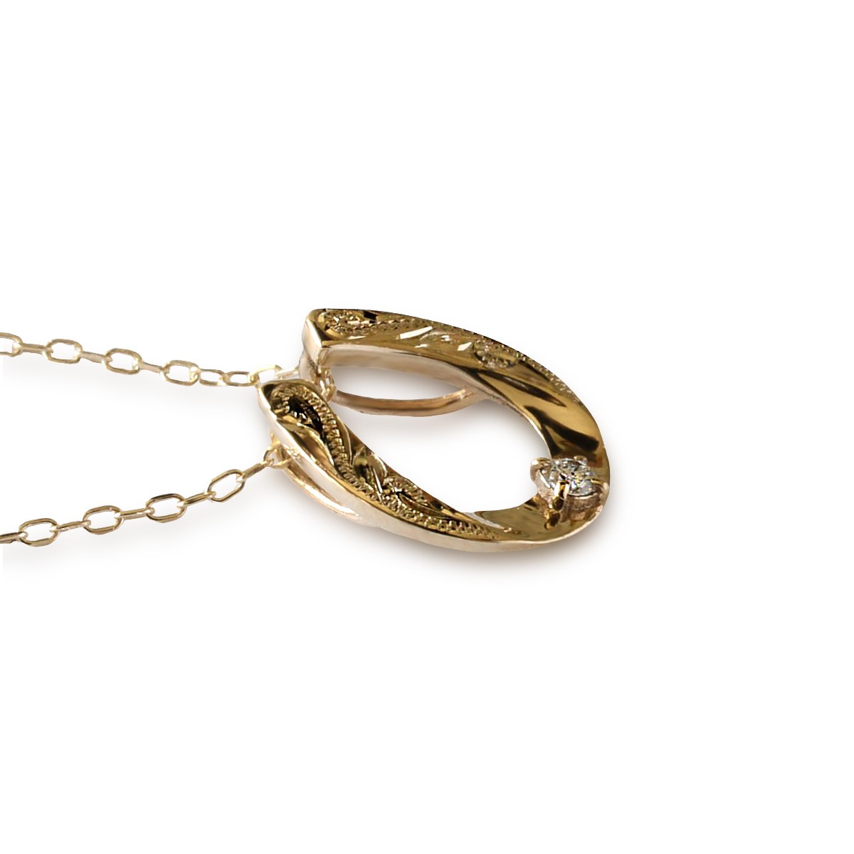 ハワイアンジュエリーネックレス メンズ 10K 馬蹄ダイヤモンド0.02ct ALOHA MANA ハワイアンジュエリー ネックレス 馬蹄 ホースシュー