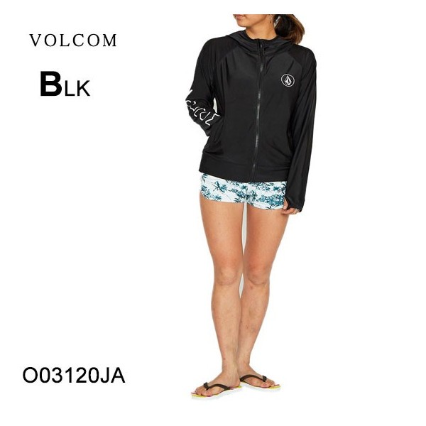 人気絶頂 Upf 50でアウトドアなど活躍のラッシュガード 送料無料 ボルコム O031ja Volcom ブランド 人気 通販 M ブラック ホワイト 黒 白 プール ビーチ Uvカット マリンスポーツ レディース 水着 長袖 ラッシュパーカー ラッシュガード
