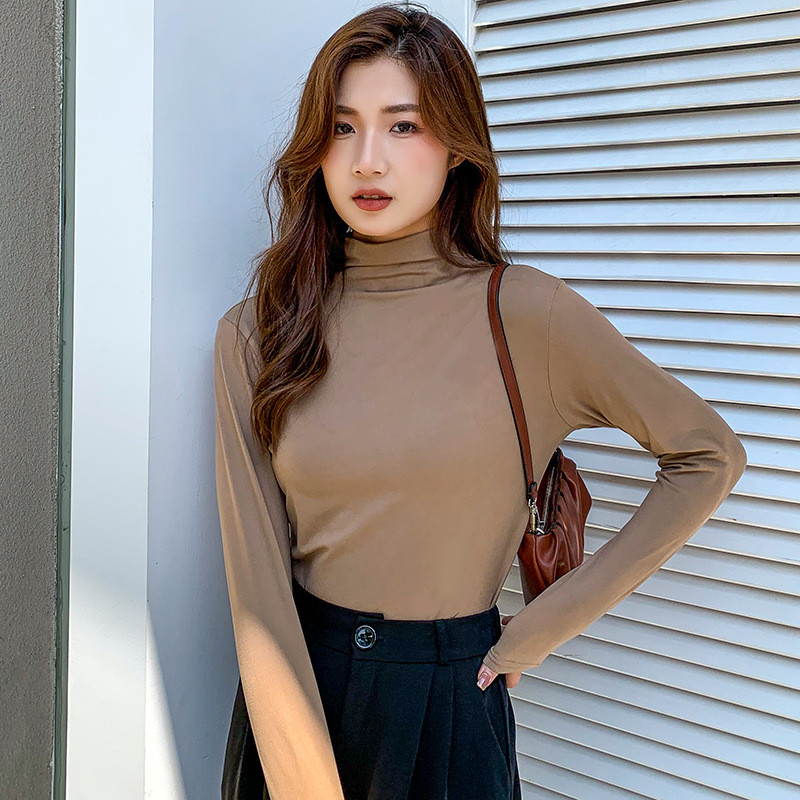 Tシャツ レディース 長袖 カットソー インナー ハイネック フィット 