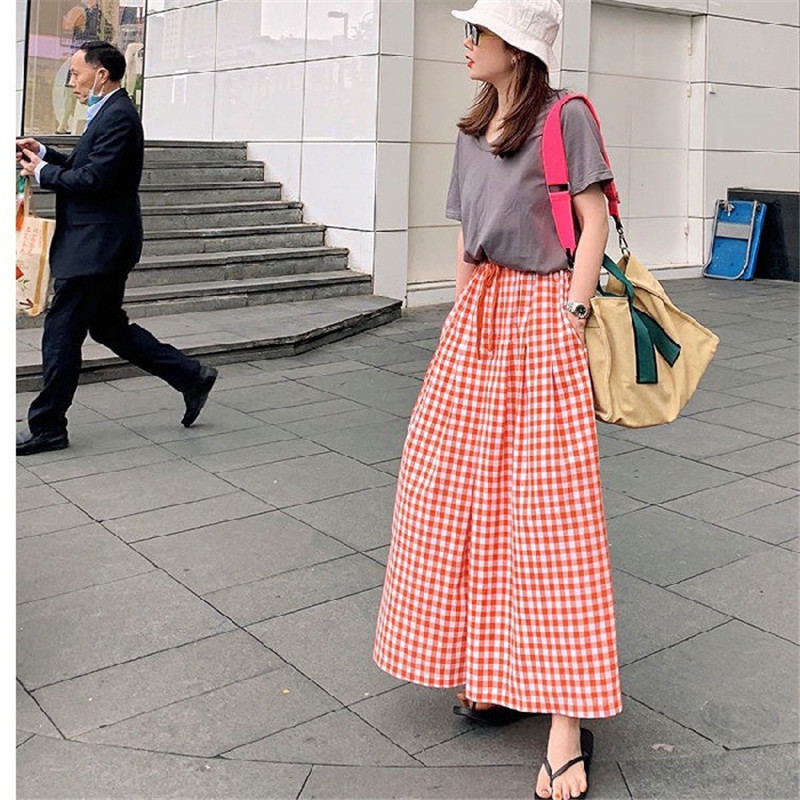 ワイドパンツ レディース スカート風 バギーパンツ チェック柄