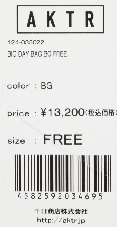 AKTR（アクター） BIG DAY BAG ビックデイバッグ 124-033022 大容量