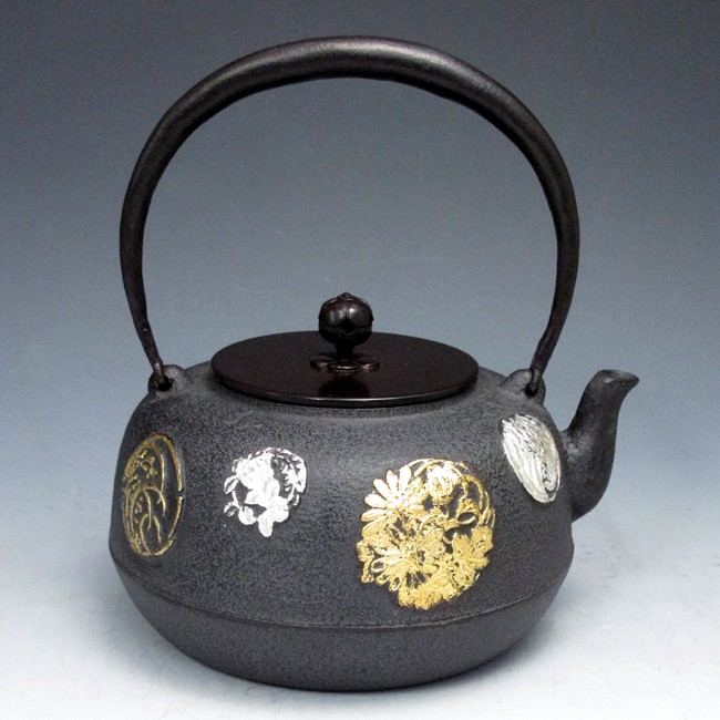 花丸铁壶地纹书金箔银箔菊地政光·本作品麒龙堂约1.