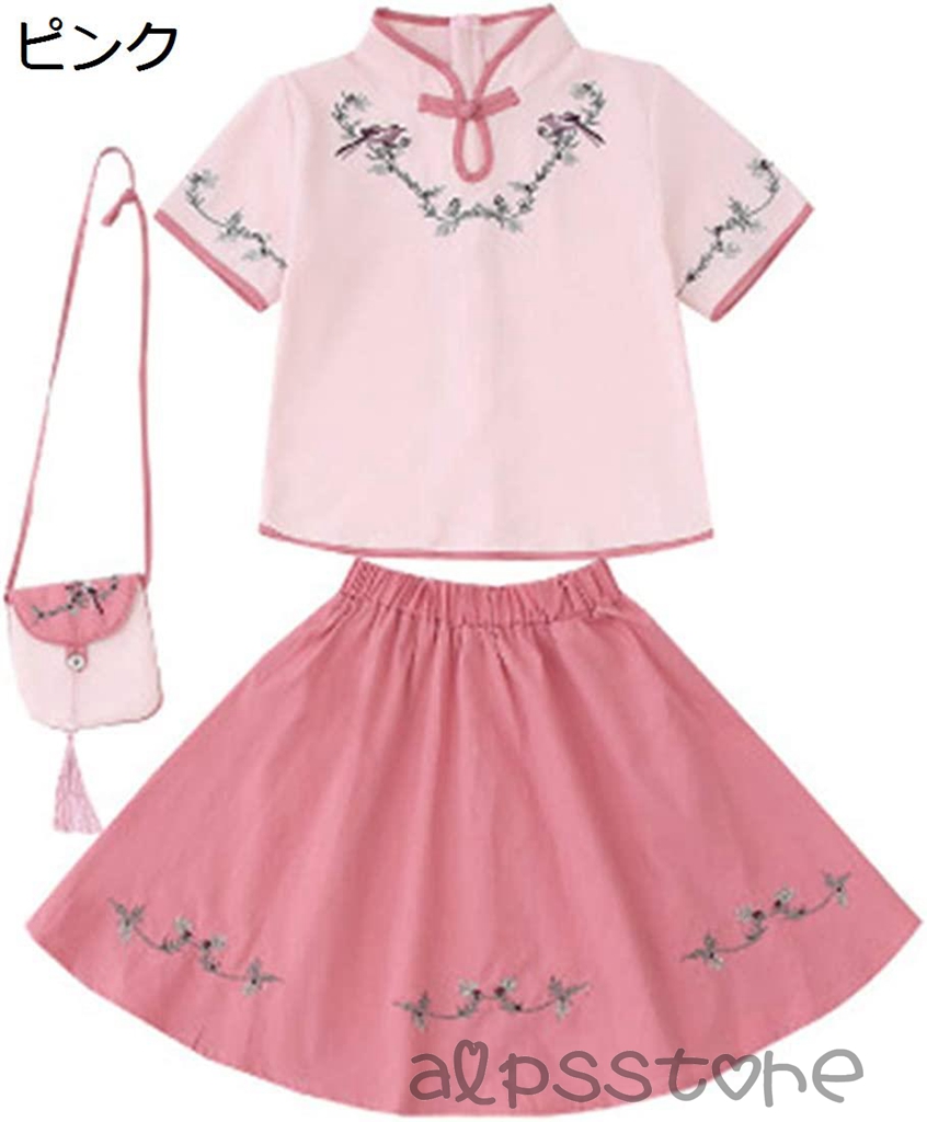 子供服 女 子 ガールズ セットアップ 上下 ２点セット Tシャツ  スカート 短袖トップス カジュアル 可愛い 入学 入園