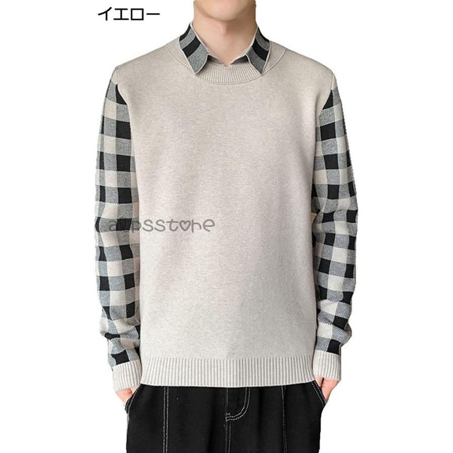 セーター ニット チェックシャツ 春 秋用 冬 長袖 もこもこ 冬防寒 暖かい トップス 軽い 軽量 大きい シンプル デザイン 男性