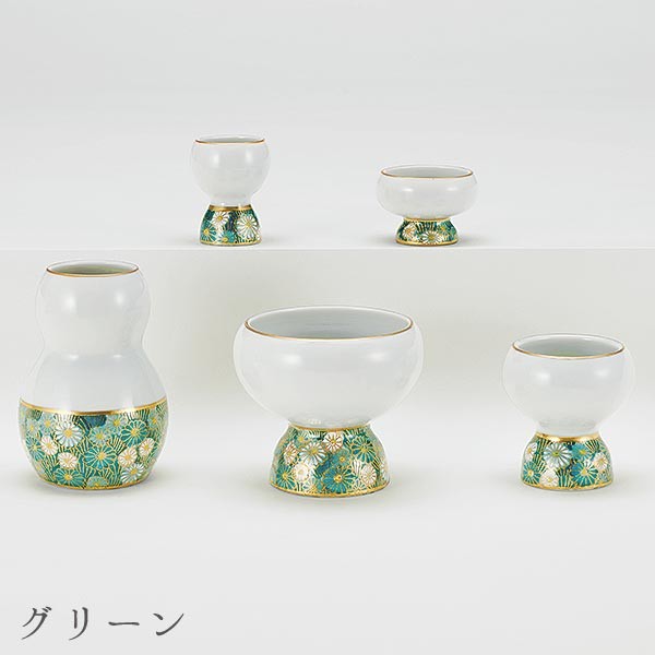 仏具 五具足 ホビット 九谷焼 カラー3色 絵付 花詰 九谷五彩 磁器 花立