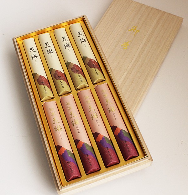 お線香ギフトセット 特選花淋 花琳 各4把セット 極微煙タイプ 桐箱入