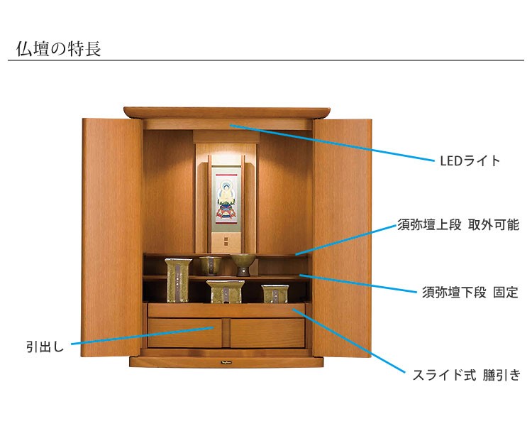 コンパクトタイプ 仏壇 ビオラVN540 幅45 高さ54 天然木 タモ材 上置仏壇 LEDライト 須弥段 スライド式 膳引 引出 現代仏壇 八木研  送料無料 ALTAR アルタ :ya-506:家具調仏壇-仏具ALTAR - 通販 - Yahoo!ショッピング