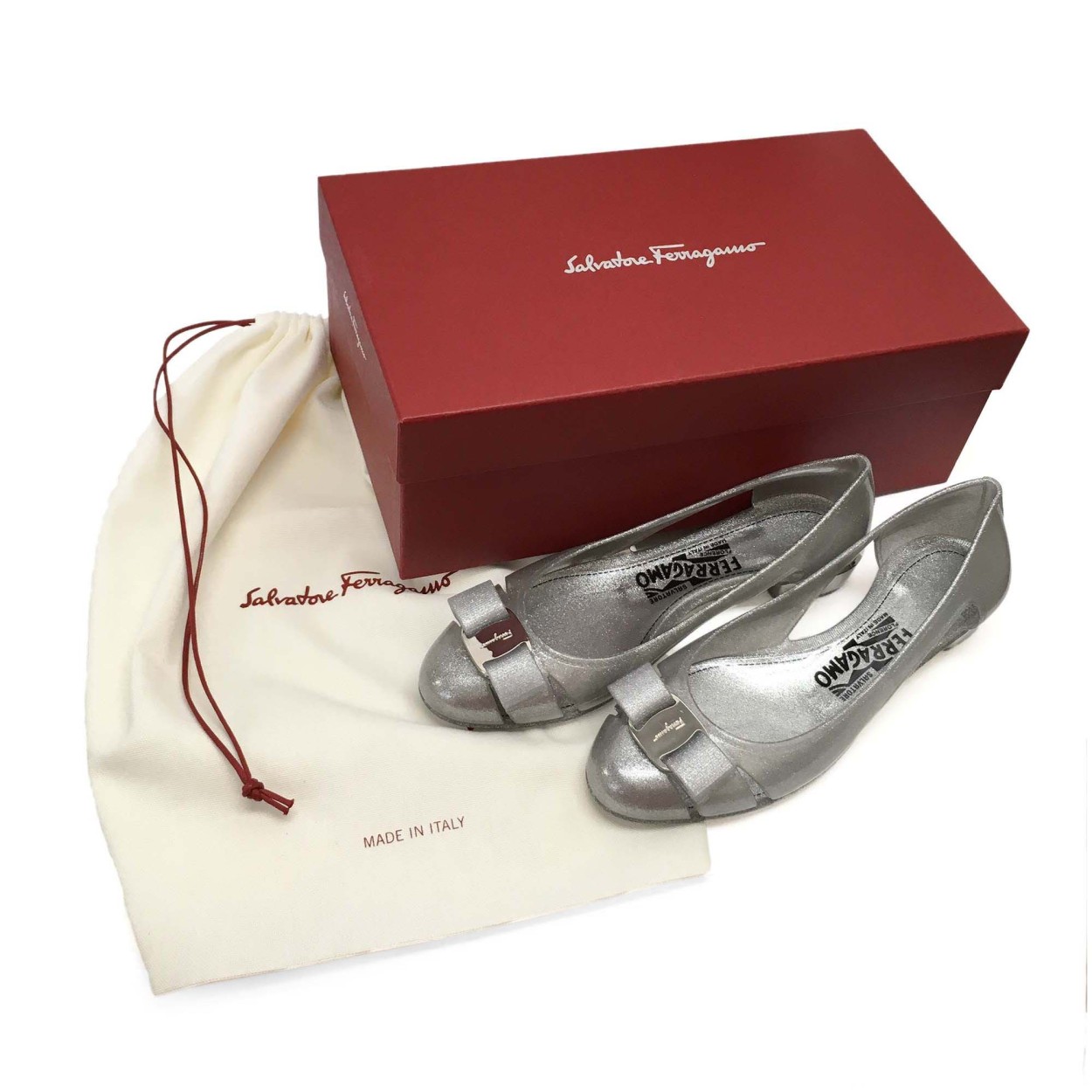 フェラガモ 靴 レディース パンプス Salvatore Ferragamo 03 5656 0726366 VARA JELLY ヴァラ・リボン  スリッポンシューズ Silver Glitter シルバー