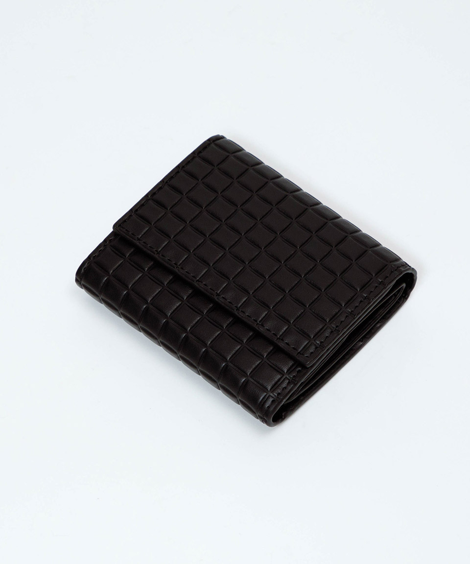 財布 三つ折り 三つ折り財布 タイル柄 ブロック ミニ コンパクト 小さめ 小さい ミニ財布 ボックスコイン タイル