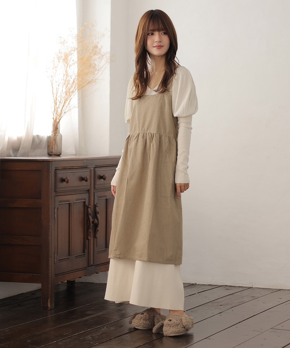 エプロン フレア シンプル 無地 ギャザー 可愛い フェミニン ガーリー