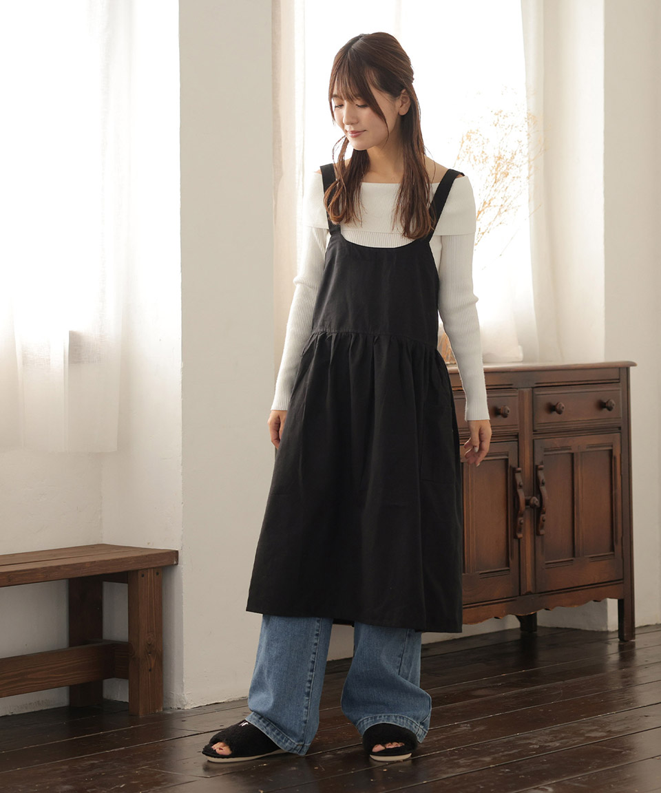 エプロン フレア シンプル 無地 ギャザー 可愛い フェミニン ガーリー