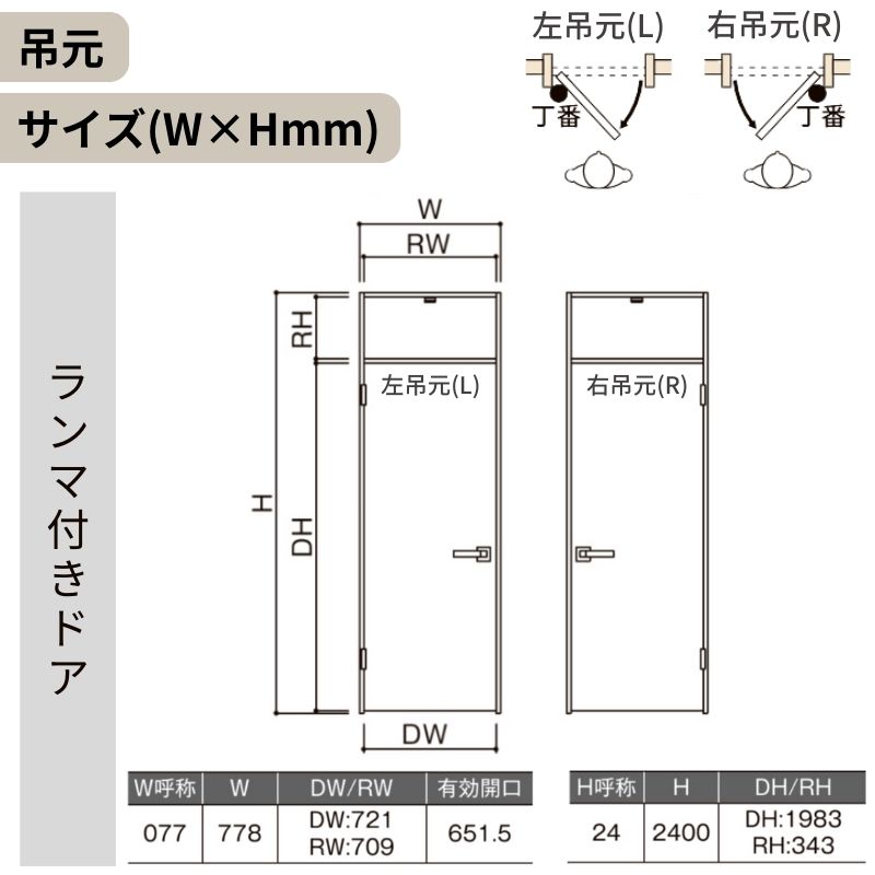 LIXIL ランマ付 室内ドア ラシッサS ノンケーシング枠 LGH 片開き 錠