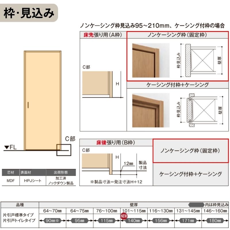 オーダーサイズ LIXIL 室内引戸 片引戸 標準タイプ ラシッサS Vレール LGR ノンケーシング枠 W1188〜1992mm×Ｈ1728〜2425mm ガラス リクシル 建具 交換 DIY