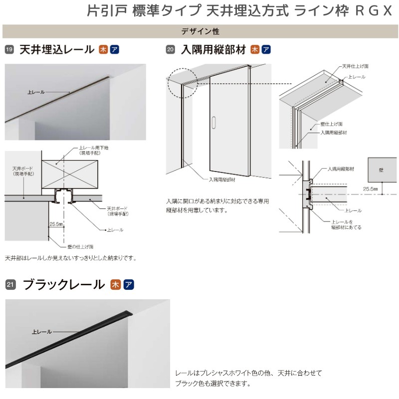 ラフィス 室内引戸 片引戸 標準タイプ 天井埋込方式 ライン枠 RZA