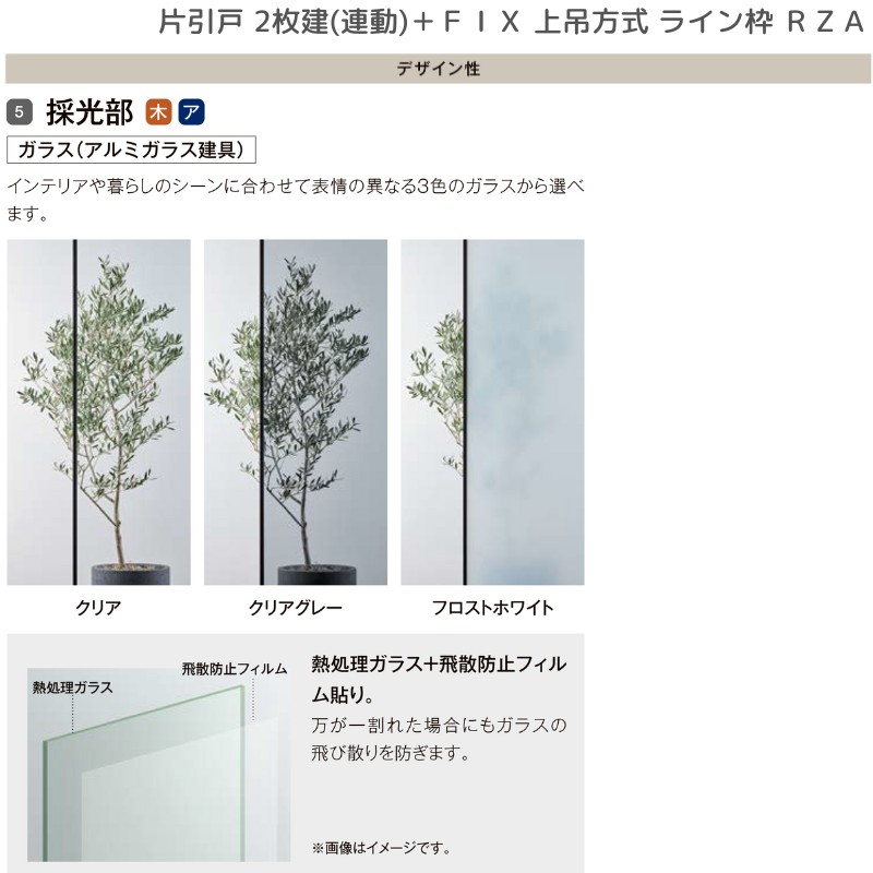 ラフィス 室内引戸 片引戸 2枚建＋FIX 上吊方式 ライン枠 RZA