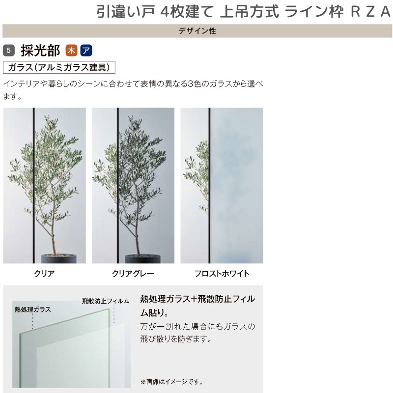 ラフィス 室内引戸 引違い戸4枚建 上吊方式 ライン枠 RZA アルミガラス