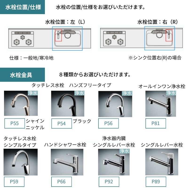 システムキッチン シエラ W2550mm 壁付I型 開き扉プラン ウォールユニット無 食洗機無し 間口255cm 奥行65cm グループ1 リクシル 流し台_10