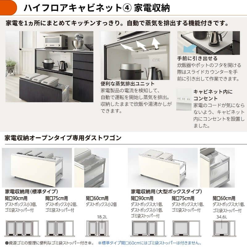 26年新モデル カップボード 食器棚 シエラ 間口180cm(75+75+30cm) ハイフロアキャビネット 壁付け型 カウンター高さ99cm 奥行45cm W1800mm リクシル グループ3_7