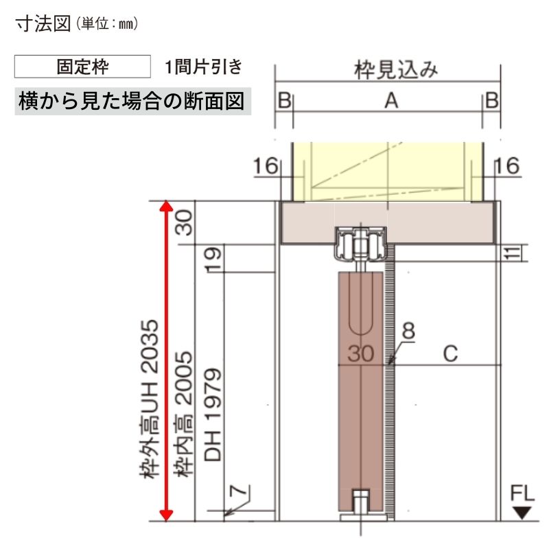 室内引戸 片引き戸 上吊り方式 ベリティス 引戸専用タイプ HC型 スタンダード UW1645×UH2035mm 固定枠 室内ドア 建具 パナソニック おしゃれ リフォーム_14