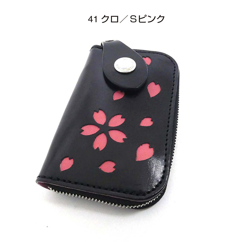 ラウンドファスナー コインケース 桜 サクラ 和柄 メンズ 革