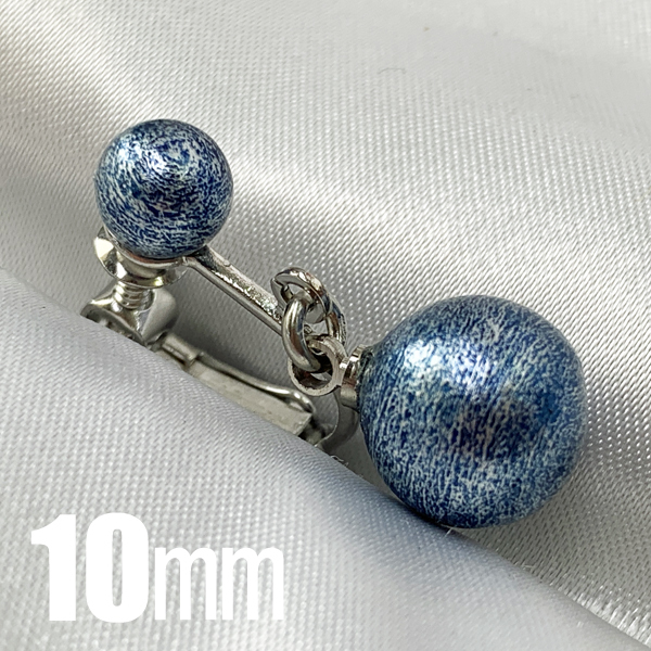 送料無料!! 本藍染コットンパール イヤリング 2粒 ぶら下がりタイプ